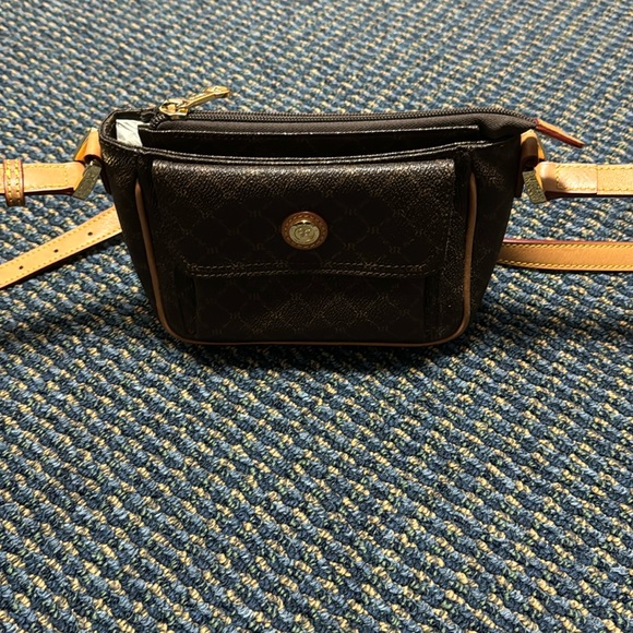 Rioni mini crossbody bag in mercanized canvas w/leather accents and strap. GUC - Picture 7 of 7